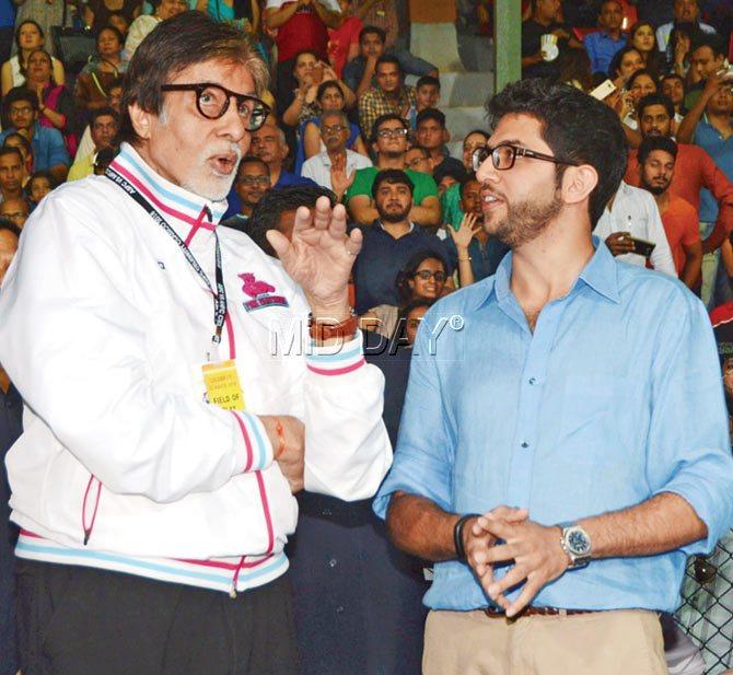 Amitabh Bachchan and (right) Aditya Thackeray