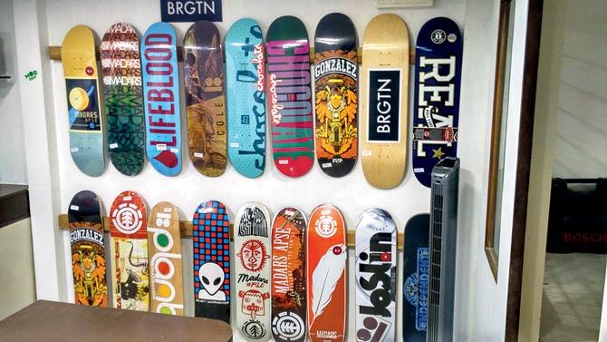 A variety of skateboards are available at the BRGTN Skate Shop