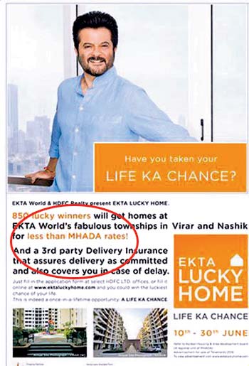 Ekta World’s ad that was published in various newspapers recently