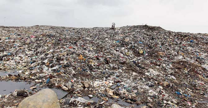 The mountains of garbage are several storeys high at the dump yard, which continues to operate far above its maximum capacity. File pic