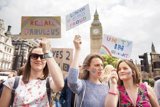 Londoners protest against Brexit after the UK referendum, which divided the entire country and gave rise to widespread racism and hatred towards migrants. Pic/AFP