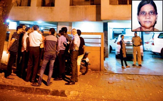 Manjula Vora was found in a pool of blood on her kitchen floor in her fifth-floor flat at Pranav Residency on Monday