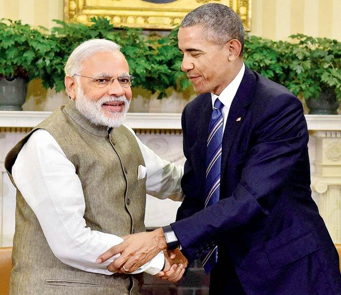 Narendra Modi and Barack Obama during the former’s visit to the US last week. File pic