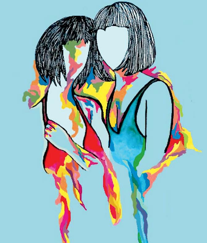 Love is love. Queer bodies paint with colour over the scars, the wounds, the bullet holes; (top right) Priyanka’s art inspired by Harnidh Kaur’s poem