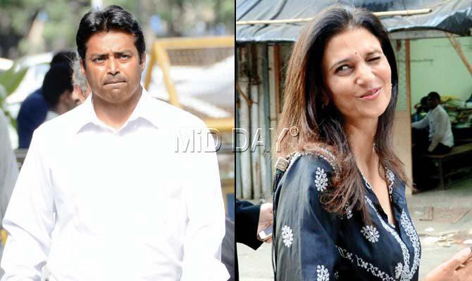 Rhea Pillai and Leander Paes (below) outside the Bombay High Court yesterday. Pic/Bipin Kokate