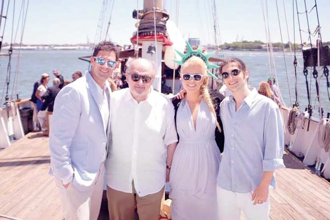 Salman Rushdie with Zafar and Natalie and (far right) younger son Milan