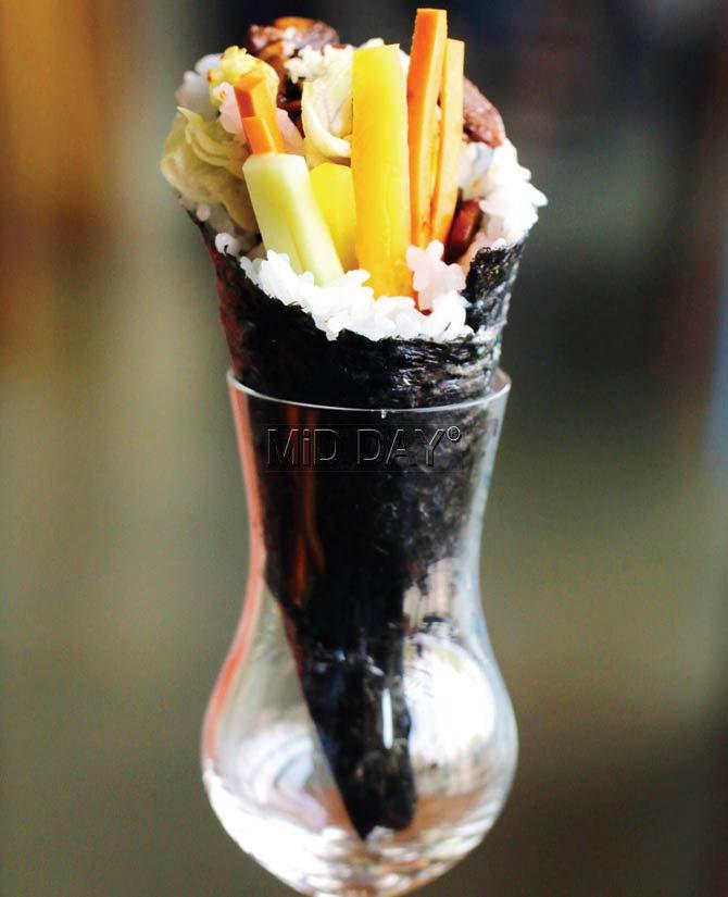 Spicy Mushroom, Lettuce and Vegetable Temaki. Pic courtesy/Kunal Chandra
