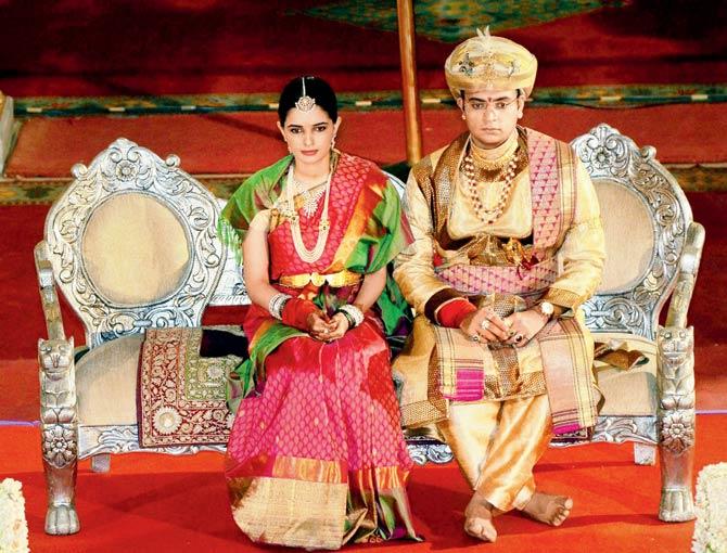 Yaduveer Wadiyar and Trishika Kumari Singh at their wedding. PIC/PTI