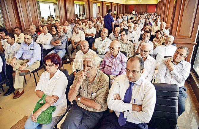 Mumbai Port Trust stakeholders at the Radio Club listen as Mumbai Congress leaders address them