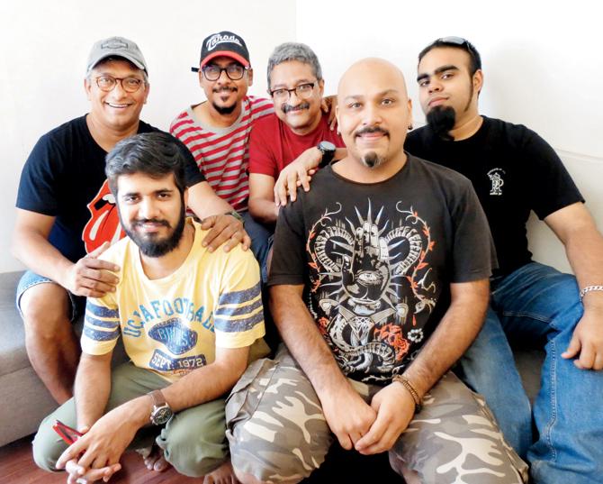Subhash Kamat (top left) and Rajeev Raja (in red T-shirt) along with the rest of the band