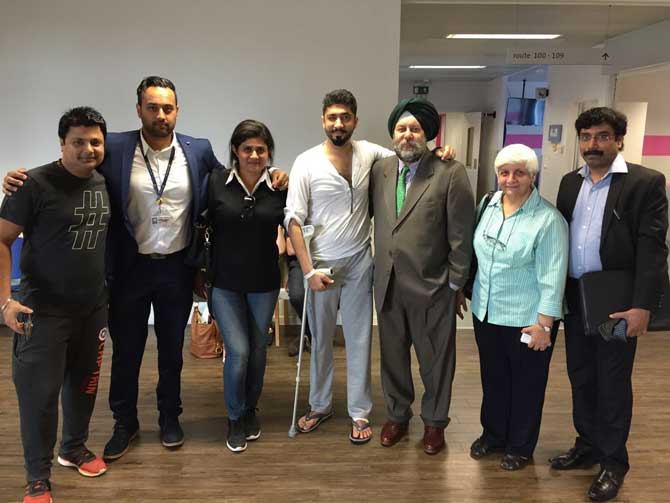 Amit Motwani with the hospital staff in Brussels