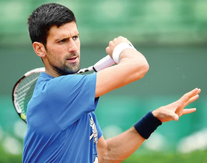 Serbia’s Novak Djokovic during a training session on eve of the French Open final in Paris on Saturday. Pic/Getty Images