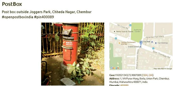 Thejesh GN, co-founder of DataMeet and contributor to OpenStreetMap, has geo-tagged postboxes across the country in a mapping project called OpenPostBox