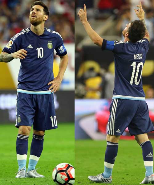 Messi before and after scoring the amazing free-kick on Tuesday night