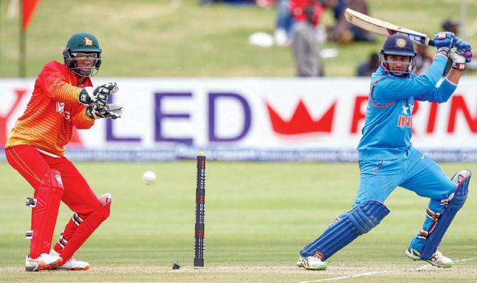 India’s Ambati Rayudu plays one on the off-side during his unbeaten 44-ball 41 against Zimbabwe at Harare yesterday