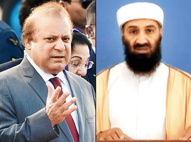 The book titled ‘Khalid Khawaja: Shaheed-i-Aman’ said even though Osama (right) funded Sharif (above) heavily, the latter backtracked from all his promises after coming into power. File Pics/AFP