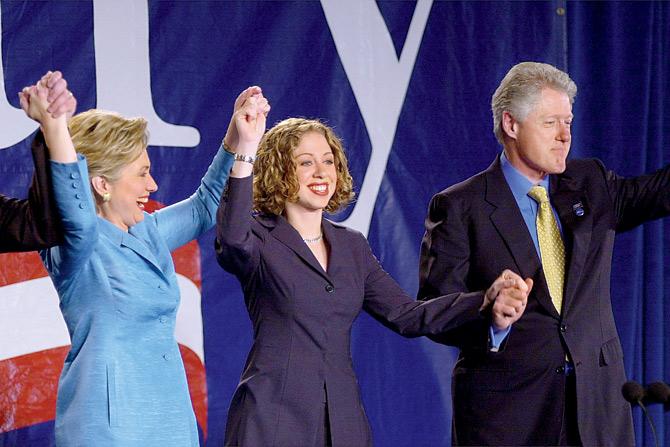 A November 2000 picture of Hillary Clinton with daughter Chelsea and husband Bill (the then US President) celebrating Hillary’s victory over Republican Rick Lazio in the race for US Senator from New York. PIC/GETTY IMAGES 