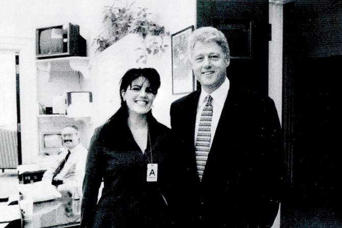A photograph showing former White House intern Monica Lewinsky meeting President Bill Clinton at a White House function submitted as evidence in documents by the Starr investigation and released by the House Judicary committee on September 21, 1998. PIC/GETTY IMAGES