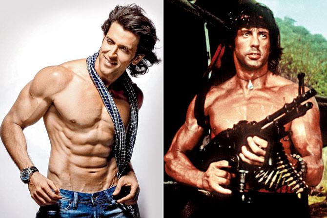 Hrithik Roshan (left) and (right) Sylvester Stallone in a still from 