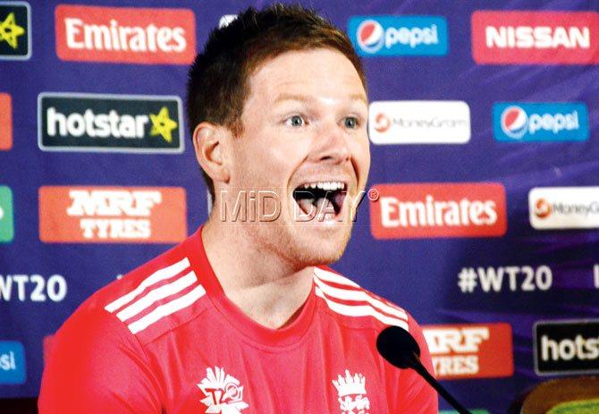 England skipper Eoin Morgan addresses the media in the city yesterday. Pic/Bipin Kokate