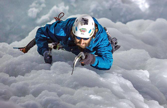 Rawat ascends the frozen waterfall in Spiti Valley, Himachal Pradesh. Pics Courtesy/The Morpheus Productions