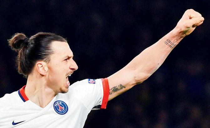 Ibra ka dabra: Paris Saint-Germain striker Zlatan Ibrahimovic celebrates after scoring his team