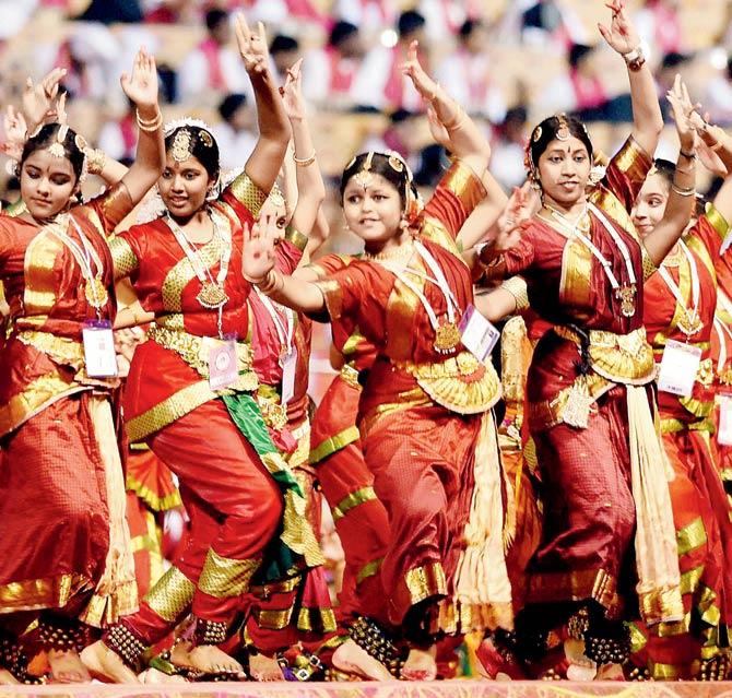 Children perform on day one of the World Culture Festival yesterday. Pic/PTI