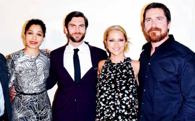 Freida Pinto, Wes Bentley, Teresa Palmer and Christian Bale at the premiere of Knight Of Cups in Los Angeles 