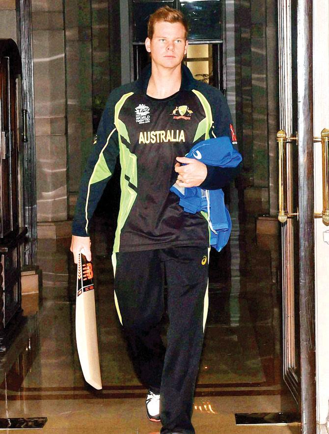 Oz captain Steve Smith at a hotel in Kolkata on Saturday. Pic/PTI 