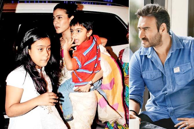 Ajay Devgn and Kajol with Nysa (left) and Yug
