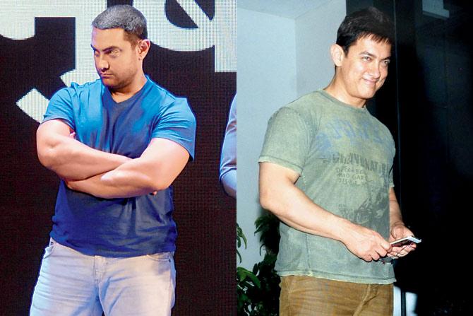 Aamir Khan in March 2015 (left) and in December 2014 (right)
