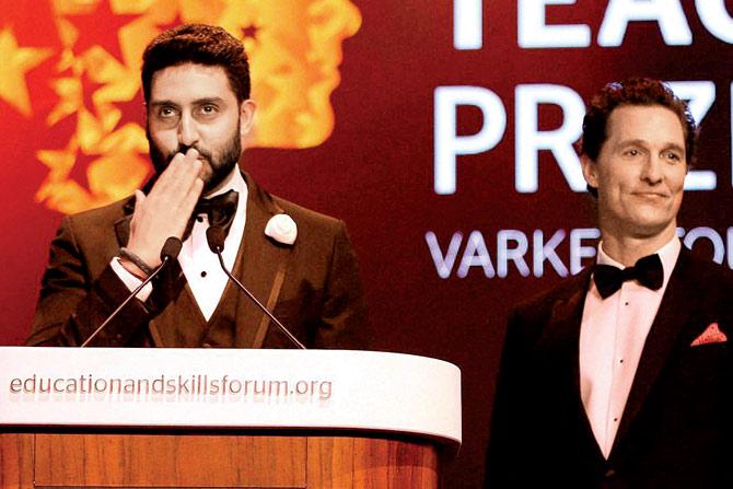 Abhishek Bachchan shares the stage with Matthew McConaughey at the event. PIC/PTI