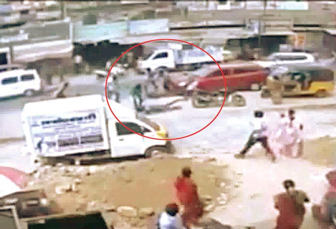 A grab of the CCTV footage shows Shankar being attacked (circled)