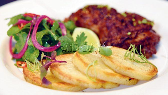 Dhansak Marinated Roast Chicken With Salad and Charred Potato