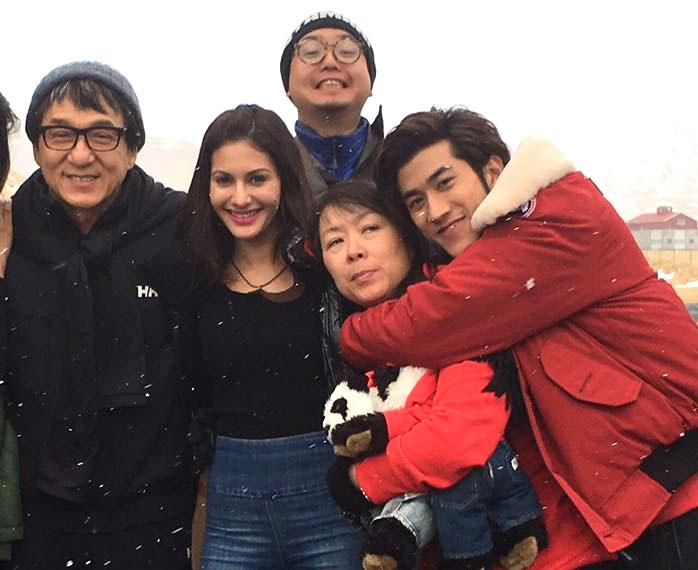 Amyra Dastur with Jackie Chan and team. Pic/IANS