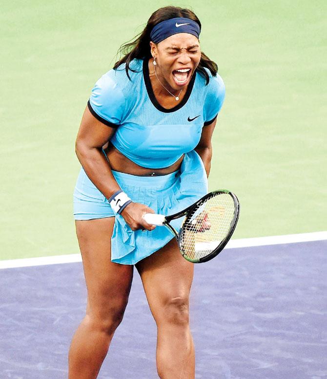 Serena Williams reacts after her win over Kateryna Bondarenko