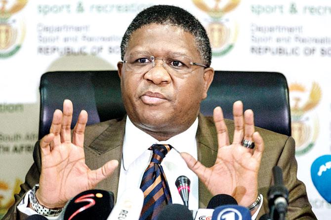 South African Sports Minister Fikile Mbalula during a press briefing at the South African Football Association House in Johannesburg last year. Pic/AFP