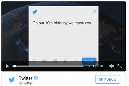 Twitter sends 140-character message to users on 10th birthday