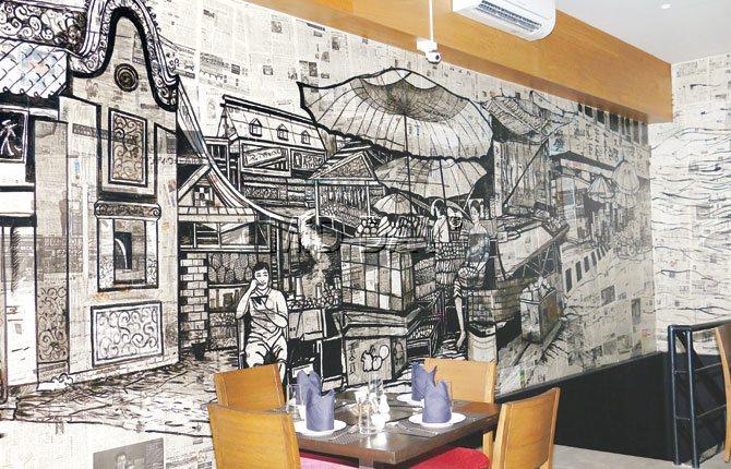 A hand painted mural depicting the streets of Asia