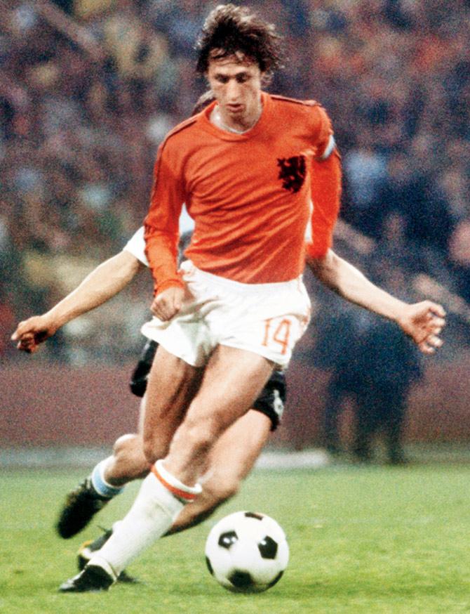 The Netherland’s Johan Cruyff controls the ball during the 1974 World Cup final match against West Germany in Munich. Pic/AFP