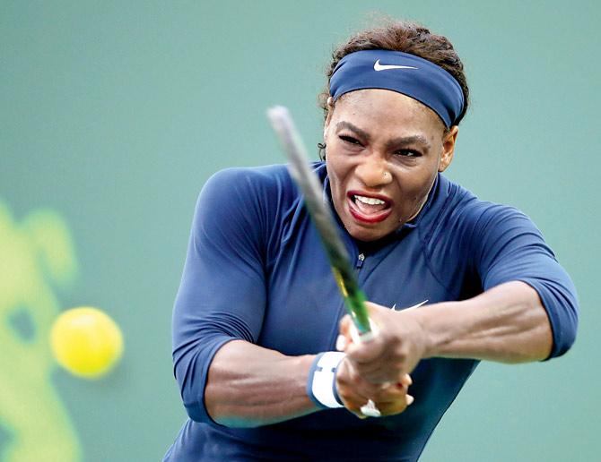 Serena Williams returns to Christina McHale during their Miami Open second round tie. Pic/AFP