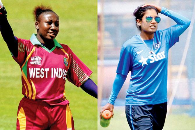 West Indies women cricket team’s captain Stafanie Taylor and India’s women cricket team’s skipper Mithali Raj at a training session in Bangalore recently. Pic/PTI