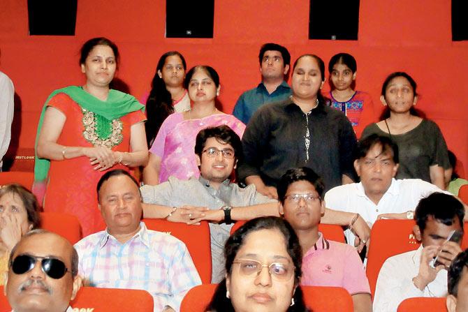 Actor Rahul Sharma (centre) with the visually-impaired audience that was invited for the screening of Awesome Mausum. Pic/Meenakshi Shedde