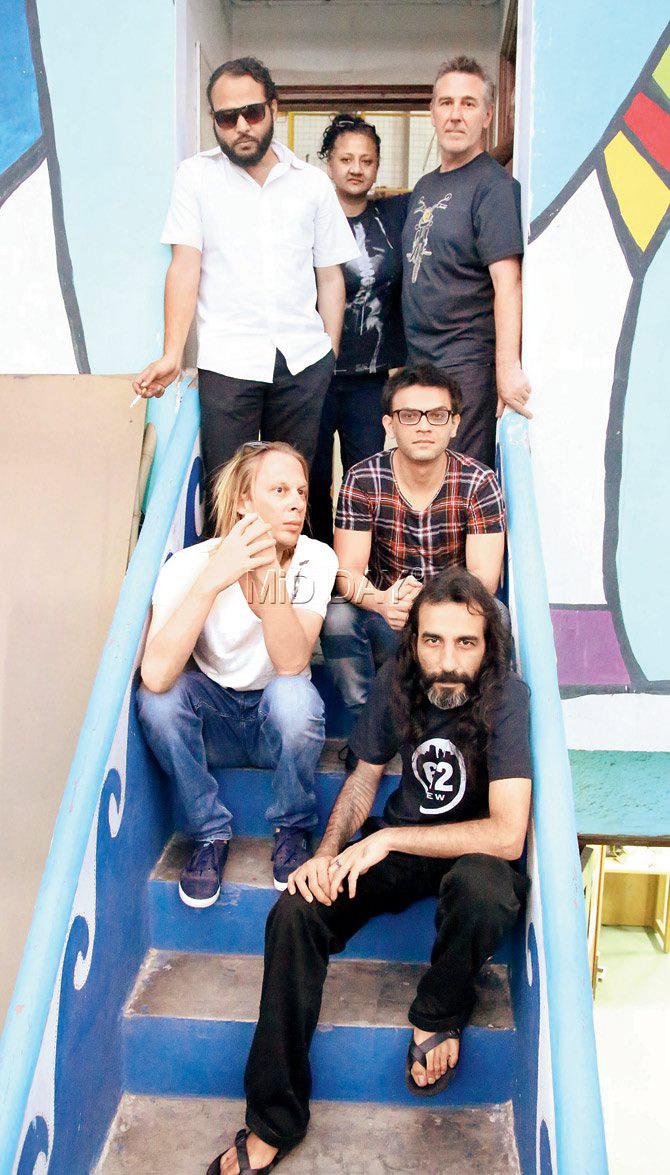 (Clockwise from left) Sonic artists Lionel Denton (sitting front, Da Saz), Hemant Sreekumar, Poulumi Desai and Simon Underwood (Conspirators of Pleasure), Vinny Bhagat (Shivnakaun) and Chintan Kalra (sitting, back IMFL) were among those who played at Maker