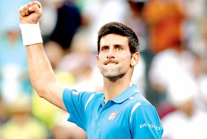 Novak Djokovic celebrates his win over Dominic Thiem of Austria during their Miami Open match in Florida on Tuesday. Pic/AFP