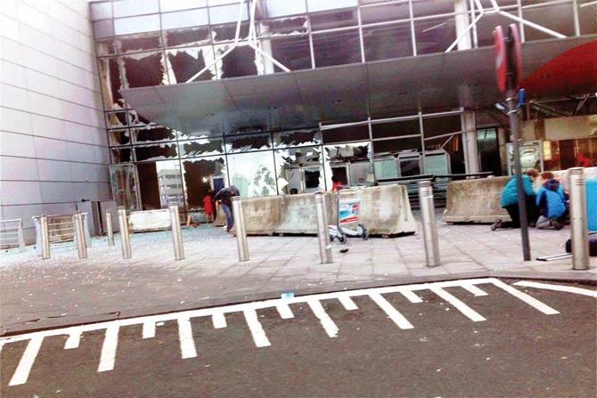 Brussels airport after the explosions. Pic/PTI