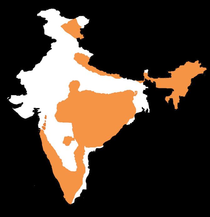 Orange denotes the distribution of the dhole population in India adapted from IUCN RedList 2015 