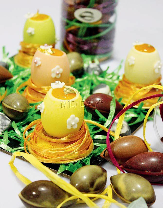 The Easter Egg dessert with mango compote