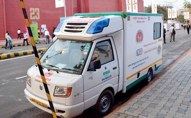 An emergency ambulance parked in Bandra. Health officers said the department is considering alternatives for ambulances, which often get stuck in traffic jams. File pic for representation