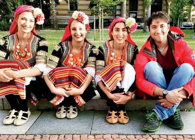 Frazan Kotwal with Bulgarian friends in their traditional attire